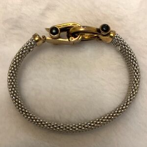 Horseshoe Italian bracelet with and black spinel in sterling silver and 14k gold